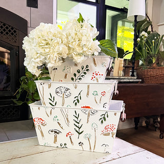 Nestable Botanical Storage Baskets with Handles, Set of Three
