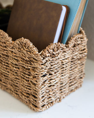 Handwoven Scalloped Seagrass Storage Baskets, Set of 2