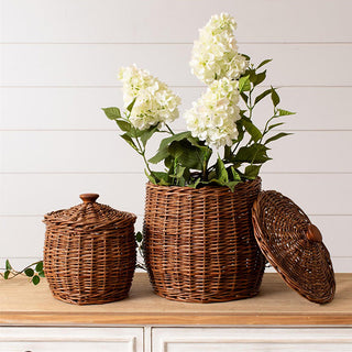 Nestable Wicker Storage Baskets with Lids, Set of 2