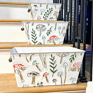 Nestable Botanical Storage Baskets with Handles, Set of Three