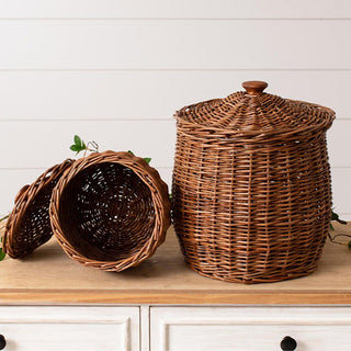 Nestable Wicker Storage Baskets with Lids, Set of 2