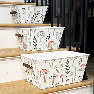 Nestable Botanical Storage Baskets with Handles, Set of Three