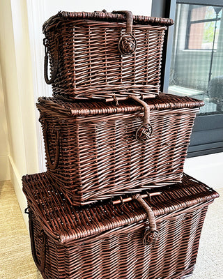 Lidded Rattan Storage Basket, Set of 3 Natural Woven Home Organization