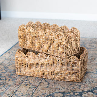 Handwoven Scalloped Seagrass Storage Baskets, Set of 2