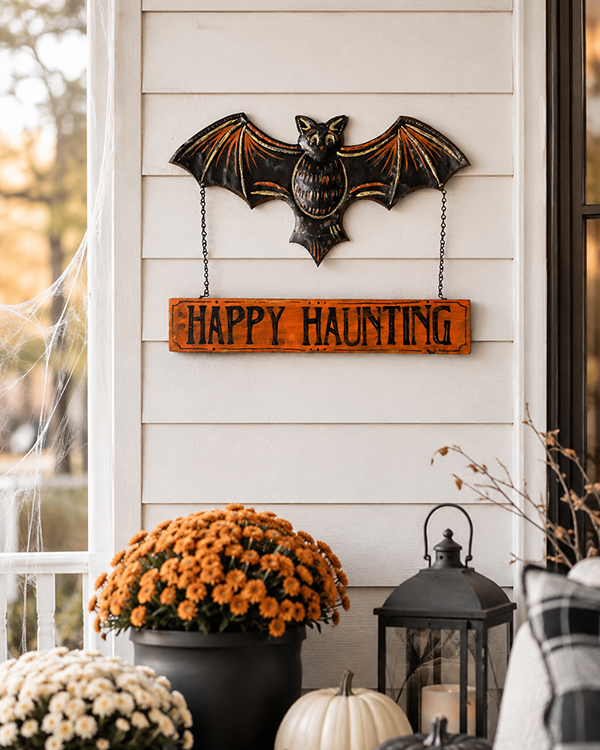 Vintage Bat Door Hanger | Rustic Metal Wood Halloween Wall Decor