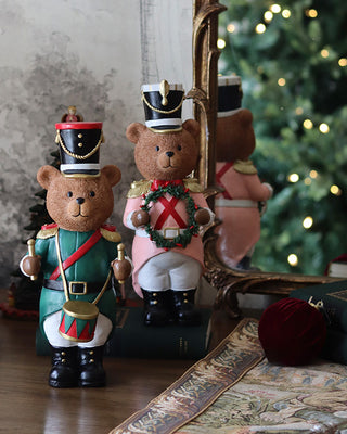 Nutcracker Soldier Teddy Bear Figurines, Set of 2
