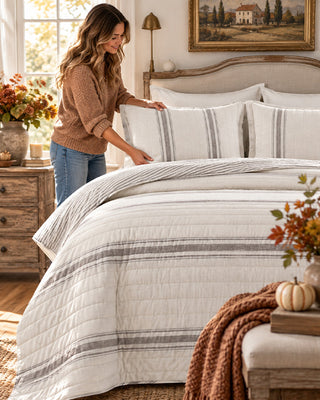 Countryside Stripe Cotton Quilt Set, Choose Your Size