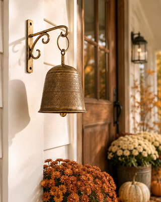 Antique Brass Bell with Decorative Wall Bracket