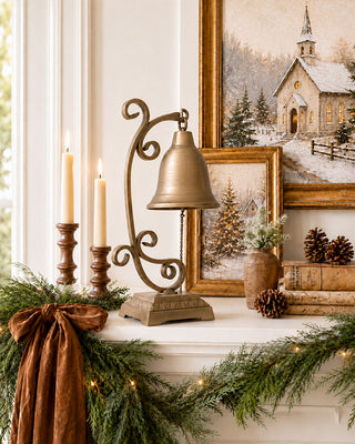 Nostalgic Metal Bell on Stand 13 Inch Farmhouse Tabletop Christmas Decor