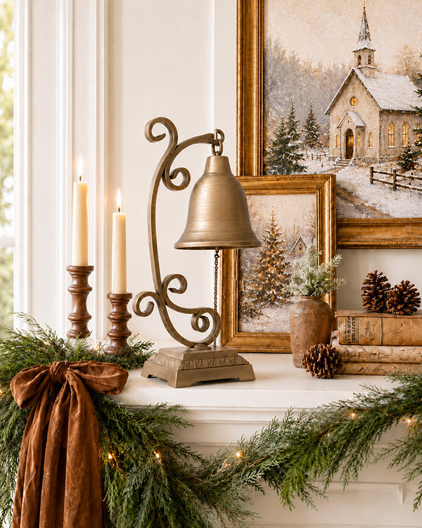 Nostalgic Metal Bell on Stand 13 Inch Farmhouse Tabletop Christmas Decor