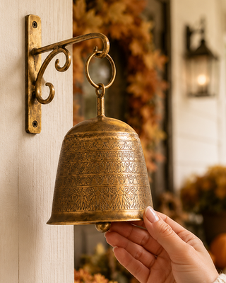 Antique Brass Bell with Decorative Wall Bracket