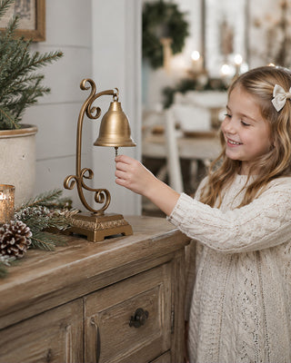 Nostalgic Metal Bell on Stand 13 Inch Farmhouse Tabletop Christmas Decor