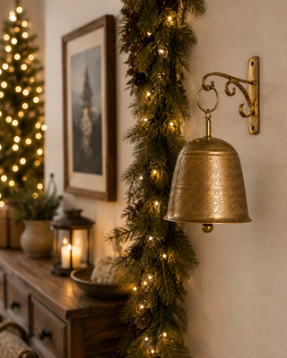 Antique Brass Bell with Decorative Wall Bracket