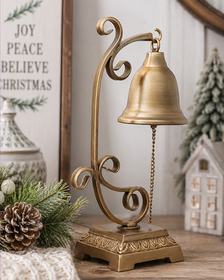 Nostalgic Metal Bell on Stand 13 Inch Farmhouse Tabletop Christmas Decor