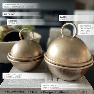Distressed brass cloche candles set of two