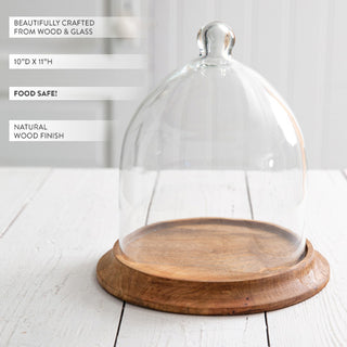 Empty glass cloche with wood base for home decor