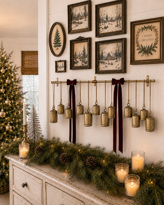 40 Inch Metal Bell Display Hanging Rope Wall Decor 12 Bells Holiday Accent