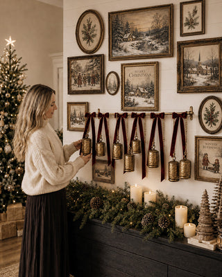 40 Inch Metal Bell Display Hanging Rope Wall Decor 12 Bells Holiday Accent