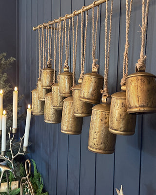 40 Inch Metal Bell Display Hanging Rope Wall Decor 12 Bells Holiday Accent