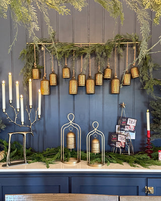 40 Inch Metal Bell Display Hanging Rope Wall Decor 12 Bells Holiday Accent