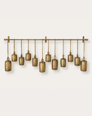 40 Inch Metal Bell Display Hanging Rope Wall Decor 12 Bells Holiday Accent