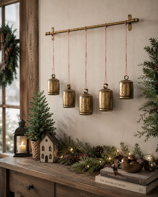 Metal Bell Wall Decor 21 Inch with Optional Peppermint Rope Holiday Wall Art