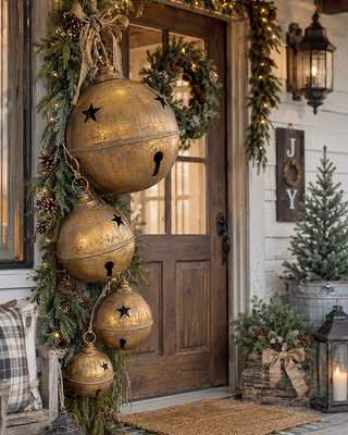 Oversized Rusted Finish Christmas Bells, Set of 4