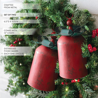 Holiday Harmony Metal Christmas Bell with Teal Bows