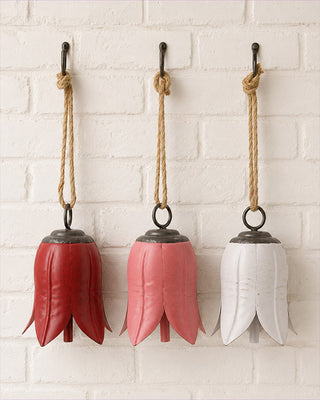 Hand-Painted Metal Tulip Bell Ornaments, Set of 3