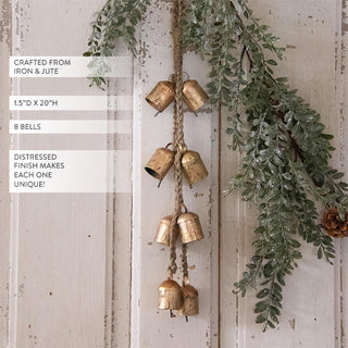 Rustic Gold Metal Hanging Bells with Jute Rope
