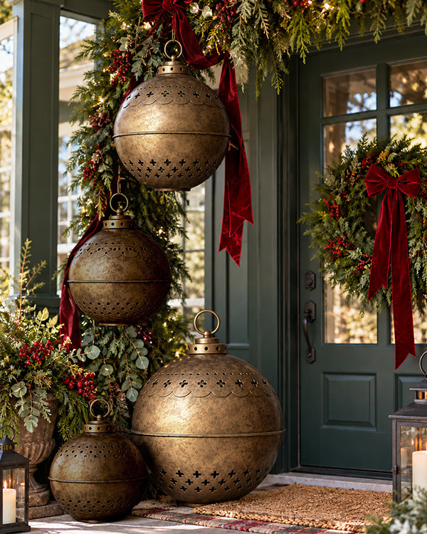 Oversized Pierced Brass-Finish Jingle Bells, Set of 4