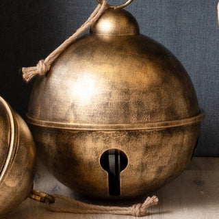 Oversized Bronze Metal Jingle Bells with Rope Handles, Set of Two