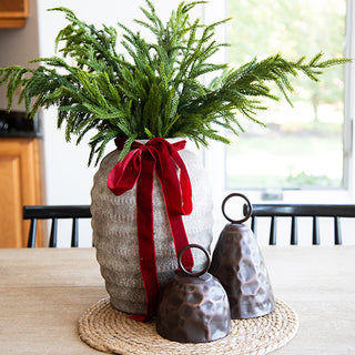 Distressed Bronze Hammered Metal Bells with Ring Handles, Set of 2