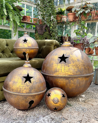 Oversized Rusted Finish Christmas Bells, Set of 4