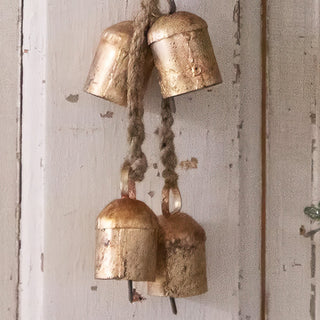 Rustic Gold Metal Hanging Bells with Jute Rope