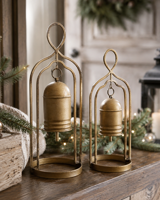 Metal Christmas Bells on Stands, Set of 2 Tabletop Holiday Decor