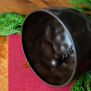 Distressed Bronze Hammered Metal Bells with Ring Handles, Set of 2