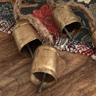 Rustic Gold Metal Hanging Bells with Jute Rope