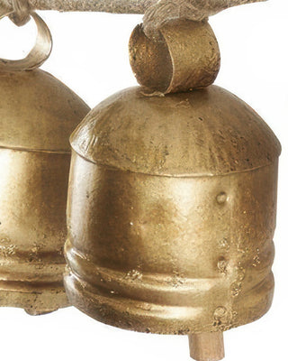 Metal Bell Garland on Jute Rope | 7 Vintage Brass Bells Wall Decor