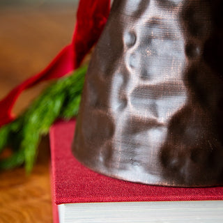 Distressed Bronze Hammered Metal Bells with Ring Handles, Set of 2