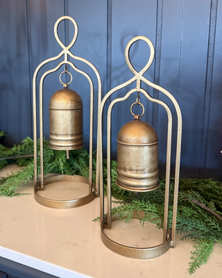 Metal Christmas Bells on Stands, Set of 2 Tabletop Holiday Decor