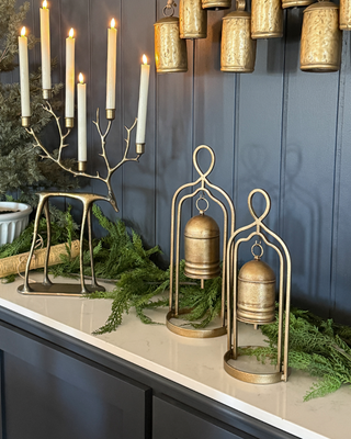 Metal Christmas Bells on Stands, Set of 2 Tabletop Holiday Decor