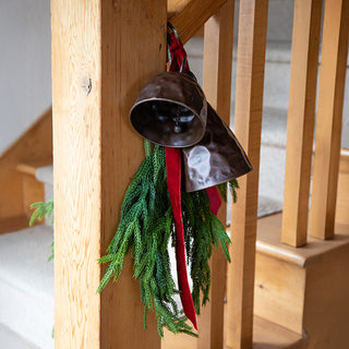 Distressed Bronze Hammered Metal Bells with Ring Handles, Set of 2