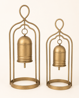 Metal Christmas Bells on Stands, Set of 2 Tabletop Holiday Decor