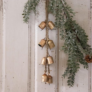 Rustic Gold Metal Hanging Bells with Jute Rope