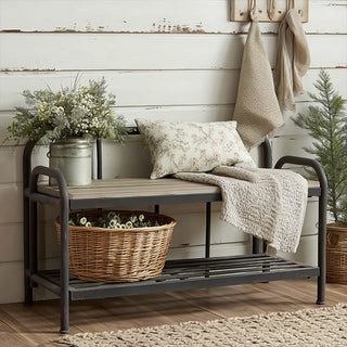 37 inch industrial storage bench two tier metal wood farmhouse