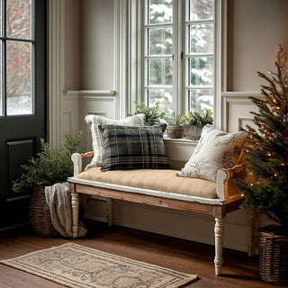 Cozy farmhouse entryway bench with accent pillows
