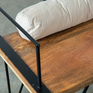 Industrial Mango Wood Bench with Hairpin Iron Legs and Lumbar Pillow