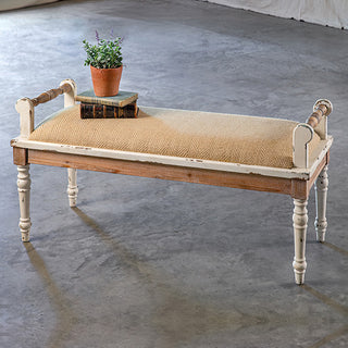 Rustic farmhouse bench with décor styling