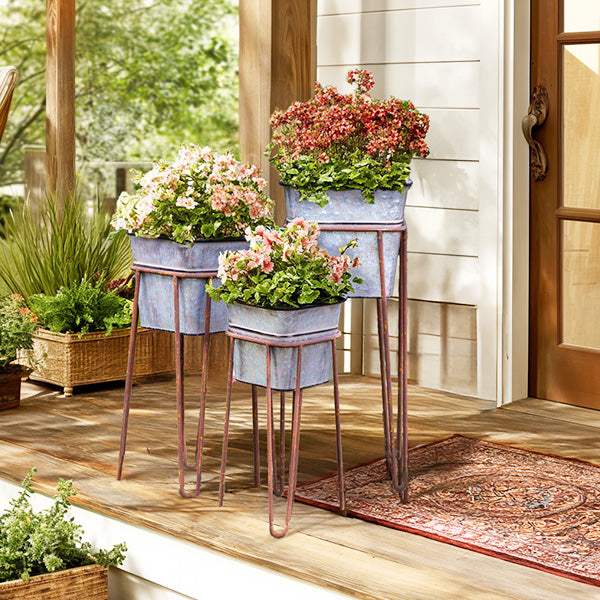 galvanized pot planter Galvanized Planters On Rusted Finish Stands